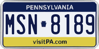 PA license plate MSN8189