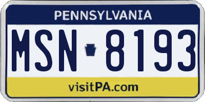 PA license plate MSN8193