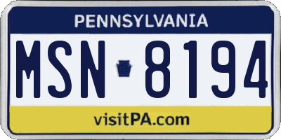 PA license plate MSN8194