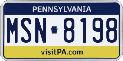 PA license plate MSN8198