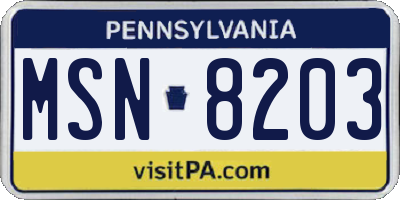 PA license plate MSN8203