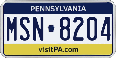 PA license plate MSN8204