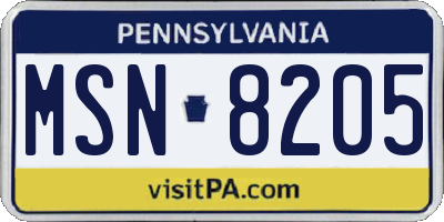 PA license plate MSN8205