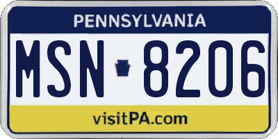 PA license plate MSN8206