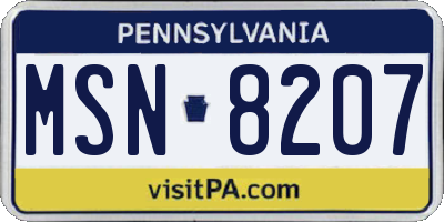 PA license plate MSN8207