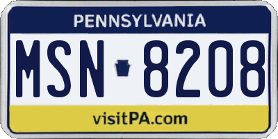PA license plate MSN8208
