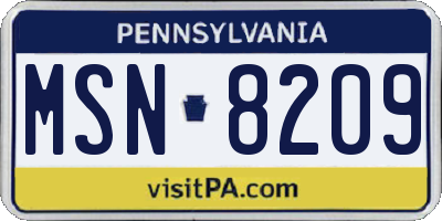 PA license plate MSN8209