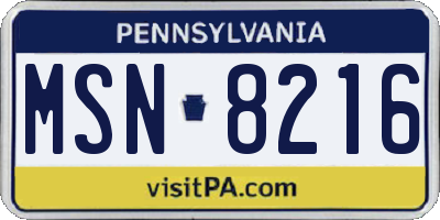 PA license plate MSN8216