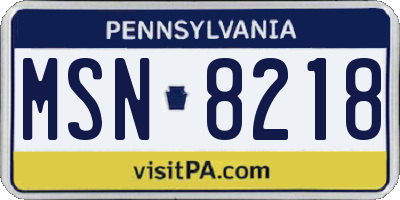 PA license plate MSN8218