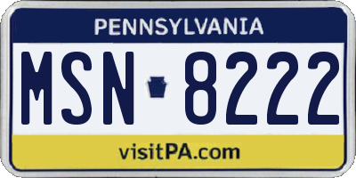 PA license plate MSN8222
