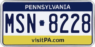 PA license plate MSN8228