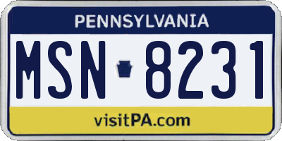 PA license plate MSN8231