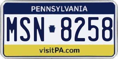 PA license plate MSN8258