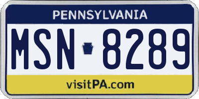 PA license plate MSN8289
