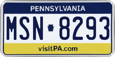 PA license plate MSN8293