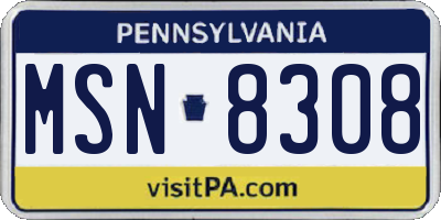 PA license plate MSN8308