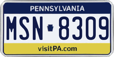 PA license plate MSN8309