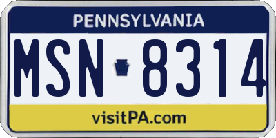 PA license plate MSN8314