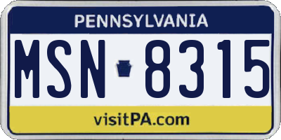 PA license plate MSN8315