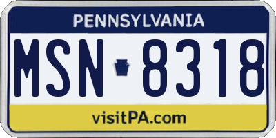 PA license plate MSN8318