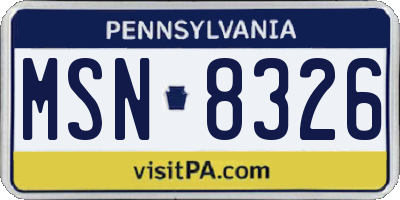 PA license plate MSN8326