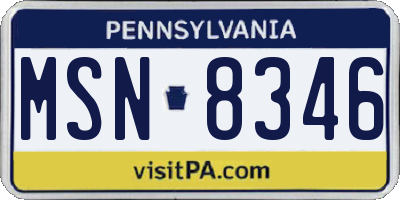 PA license plate MSN8346