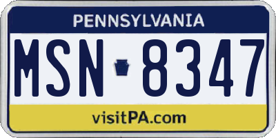 PA license plate MSN8347
