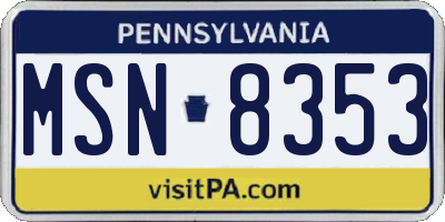PA license plate MSN8353