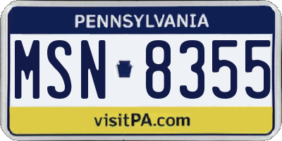 PA license plate MSN8355