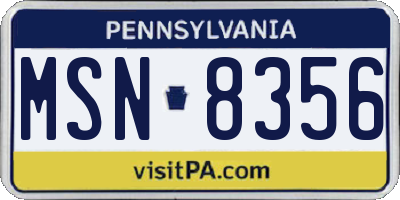 PA license plate MSN8356