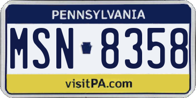 PA license plate MSN8358