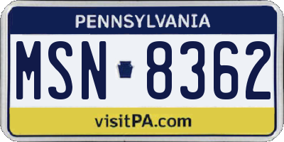 PA license plate MSN8362