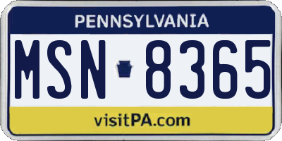 PA license plate MSN8365