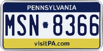 PA license plate MSN8366