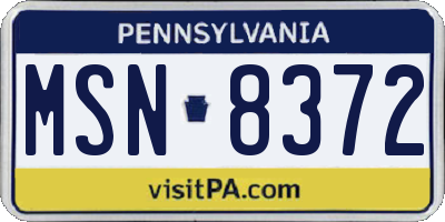 PA license plate MSN8372
