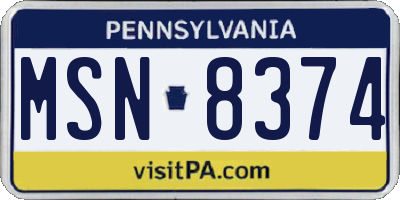 PA license plate MSN8374