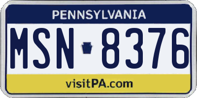 PA license plate MSN8376