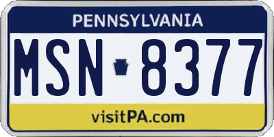 PA license plate MSN8377