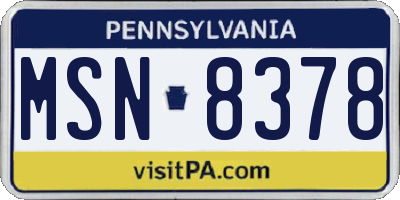 PA license plate MSN8378