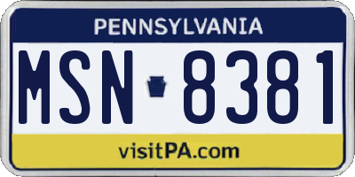 PA license plate MSN8381