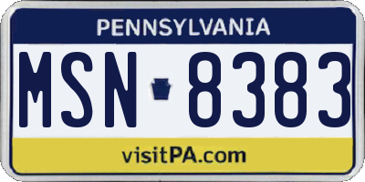 PA license plate MSN8383