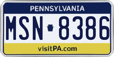 PA license plate MSN8386