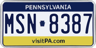 PA license plate MSN8387
