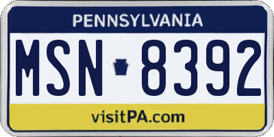 PA license plate MSN8392
