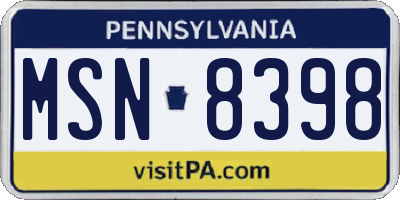 PA license plate MSN8398