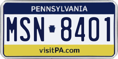 PA license plate MSN8401