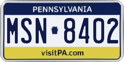 PA license plate MSN8402