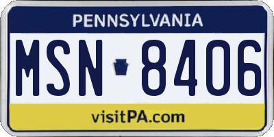PA license plate MSN8406