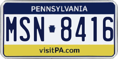 PA license plate MSN8416