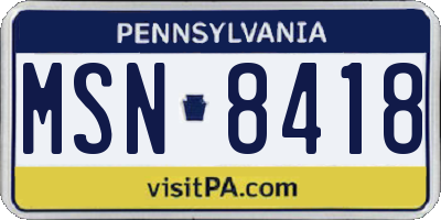 PA license plate MSN8418